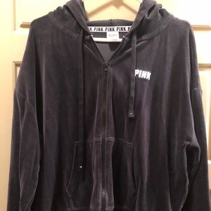 Victoria’s Secret pink black velour hoodie large